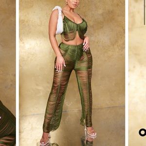 Pretty Little Thing Festival Olive Fringe Set Size 4